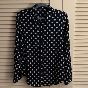 Ann Taylor Dark Blue Polka Dot Blouse